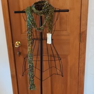 NEW! Handmade Knit Super Skinny Scandi Style Very Soft Scarf Olive Brown Purple